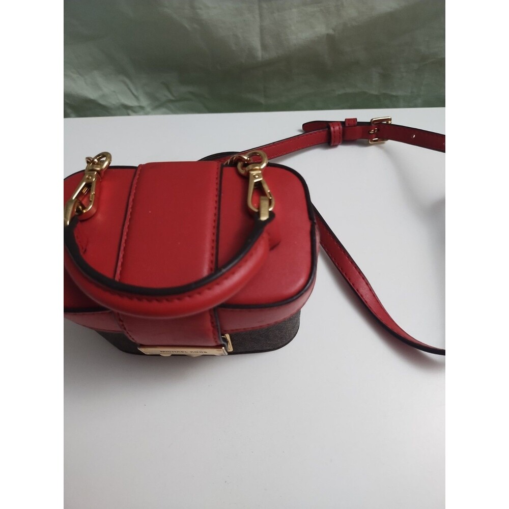 Michael Kors Rose MINI Trunk Crossbody Shoulder Bag MK Brown Fire Red Purse - Picture 2 of 12